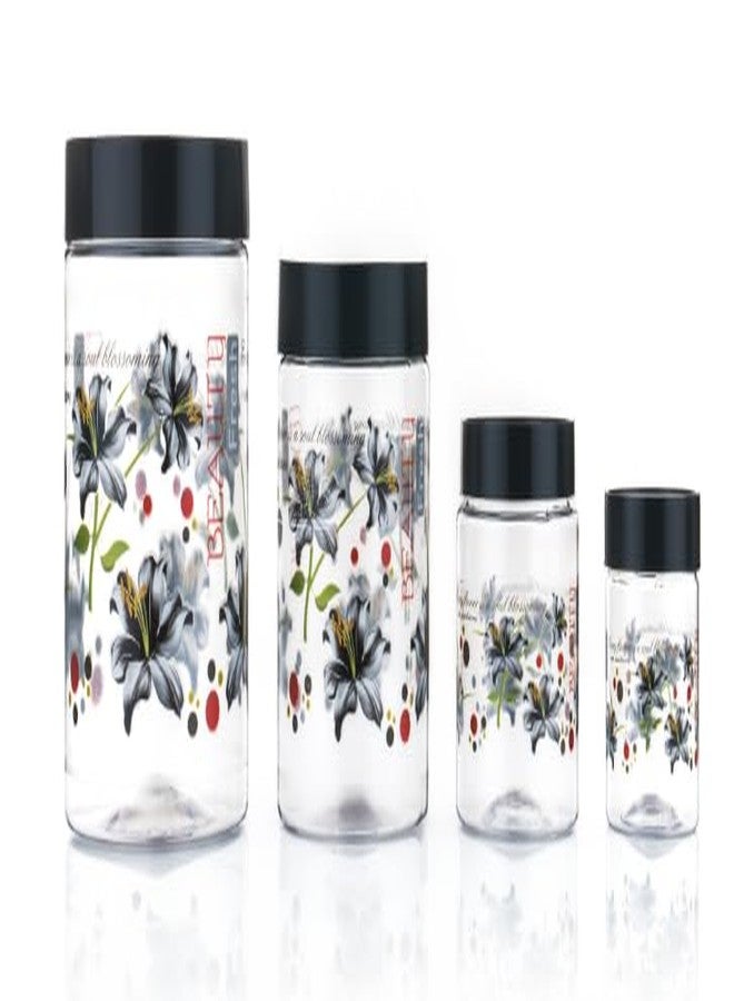 Qshare Flower Printed Storage Containers - Plastic Storage Organiser Jar Set for Kitchen with Airtight Lid Spoon, 1200ml, 650ml, 350ml & 250ml Dabba for Snacks, Grains Dry Fruits (Black, Set Of 12pc) - Image 2